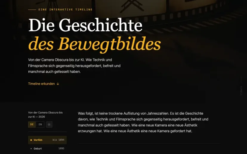 Screenshot der Website Film History
