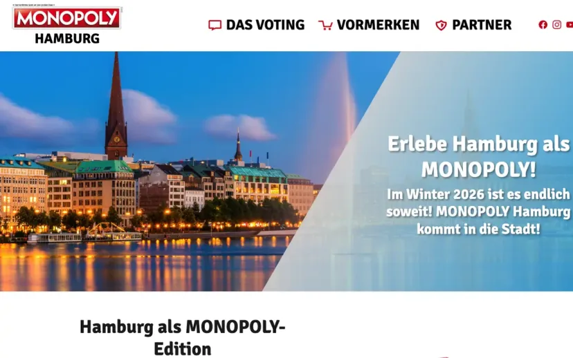 Screenshot der Website Monopoly Hamburg
